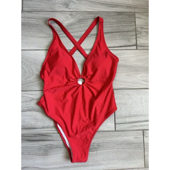 NWOT Cupshe Red XL One Piece Bathing Suit Cross Back - Picture 1 of 3